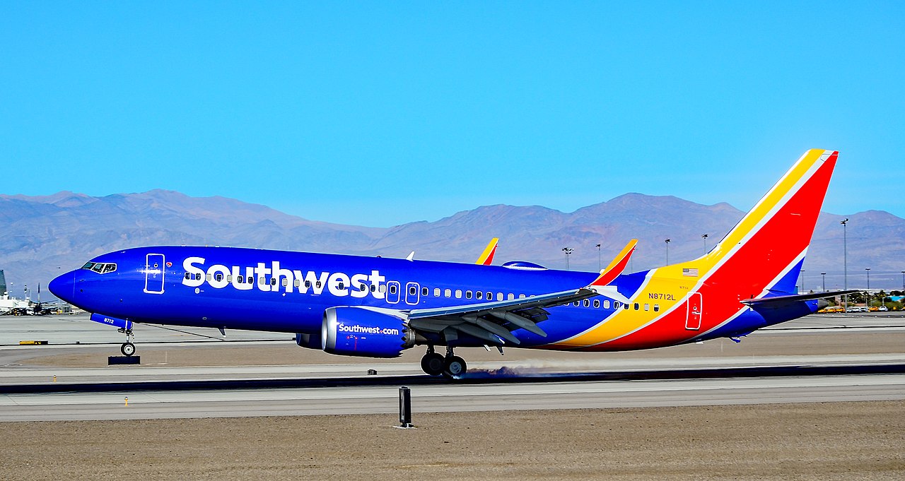 A Southwest Airlines Boeing 737 touches down.