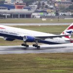British Airways B777 aircraft taking off.