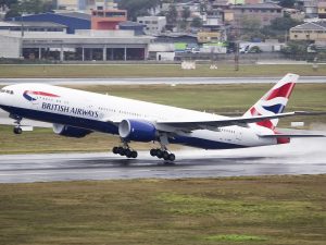 British Airways B777 aircraft taking off.