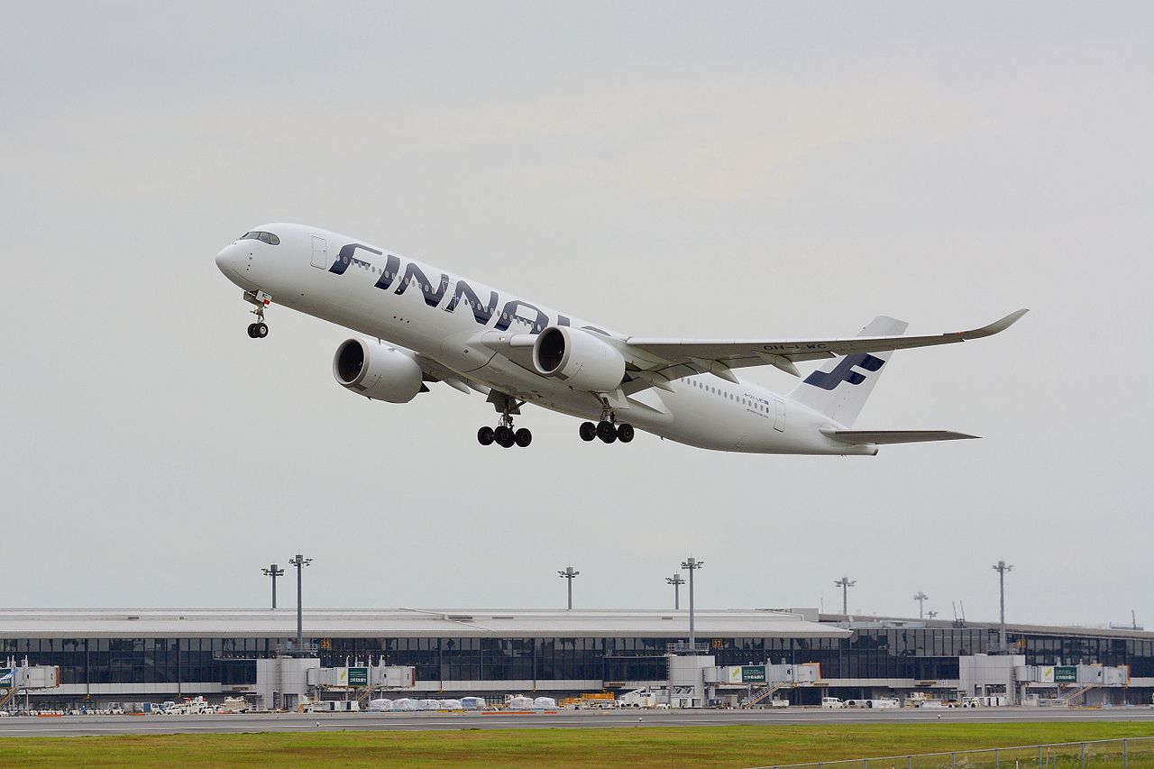A Finnair Airbus A3590 takes off.