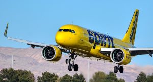 A Spirit Airlines A320 NEO approaches to land.