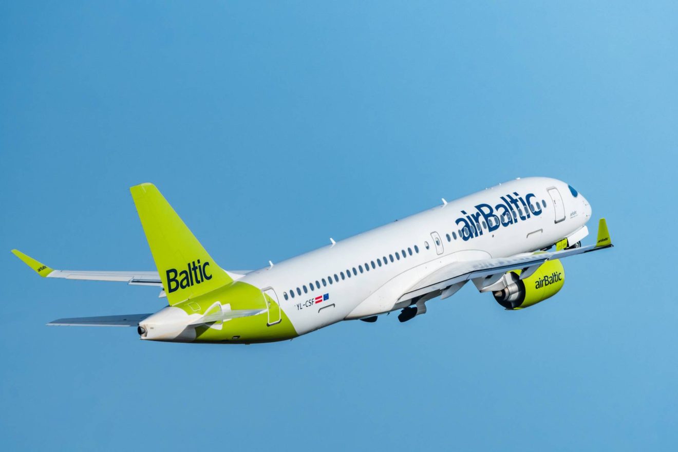 Photo: airBaltic Airbus A220-300 reginstration YL-CSF departing Riga airport. Photo Credit: airBaltic