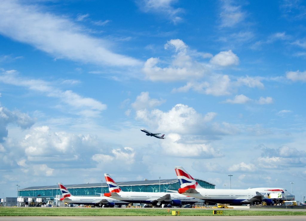 Heathrow Airport, Terminal 5C (satellite 2) viewed from airfield, May 2011. David Dyson