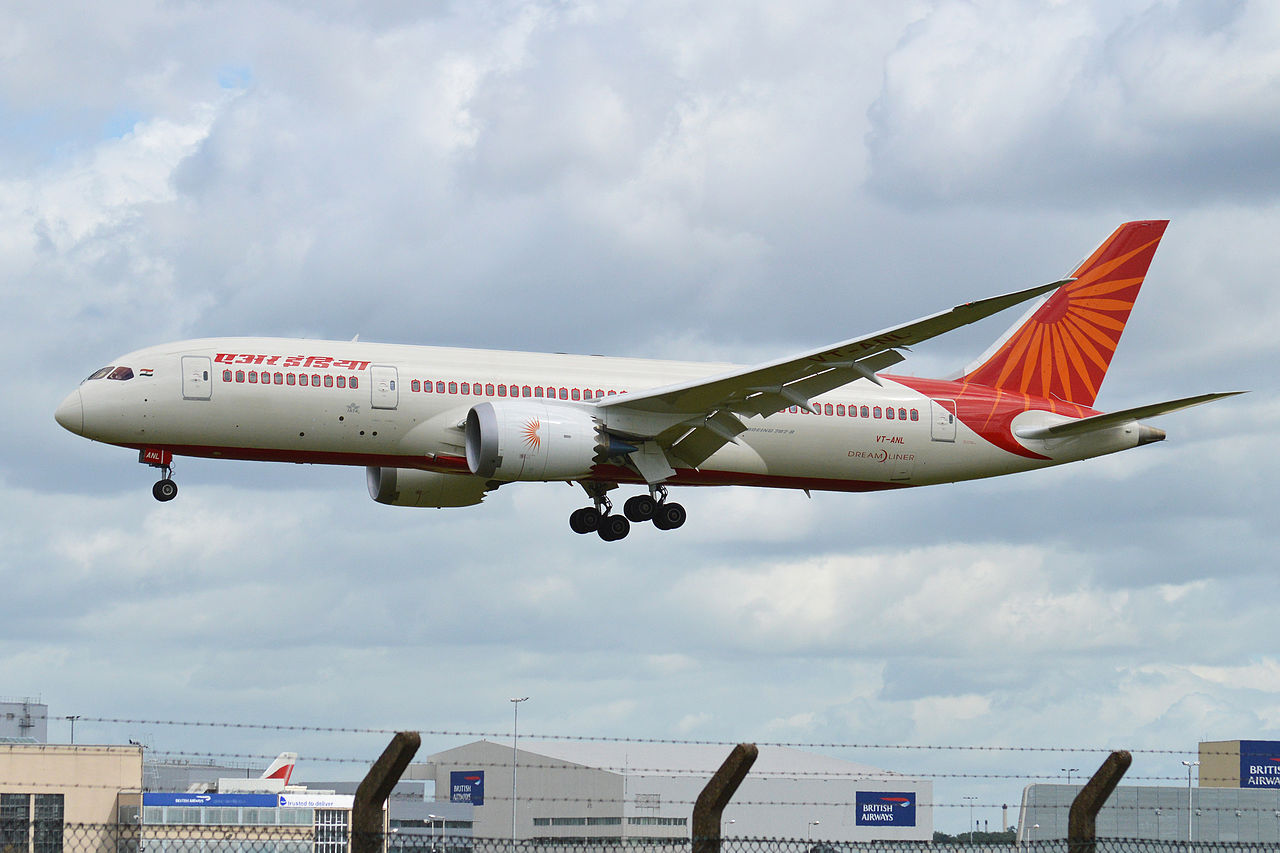 An Air India Boeing 787 on approach to land.