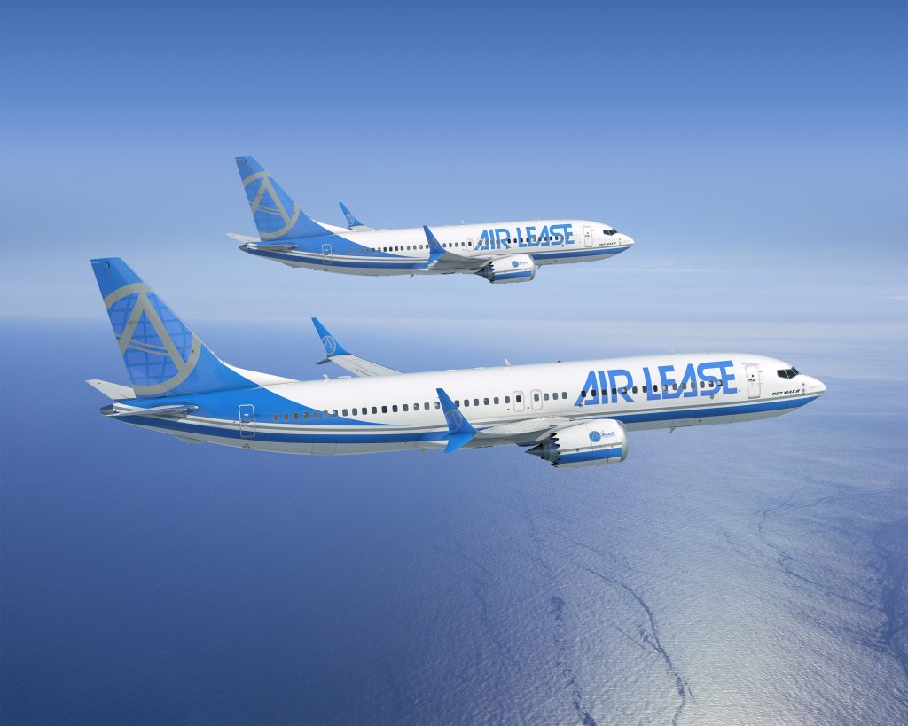 Rendering of two Air Lease Corporation Boeing 737 MAXs in flight.