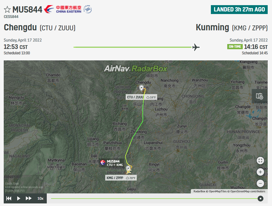 China Eastern MU5844 Flight Track