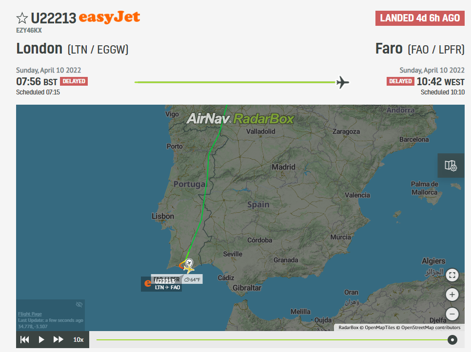 Photo: Data Provided by RadarBox shows path of flight EZY2213