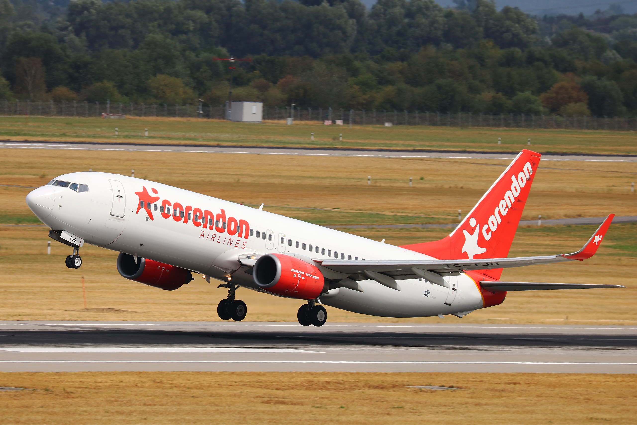 A Corendon Airlines Boeing 737 takes off.