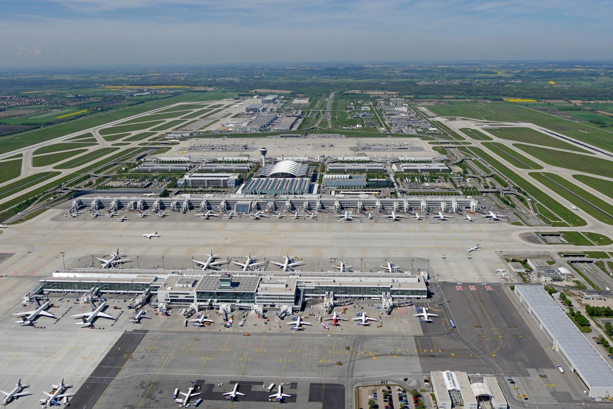 Aerial view of Munich Airport.