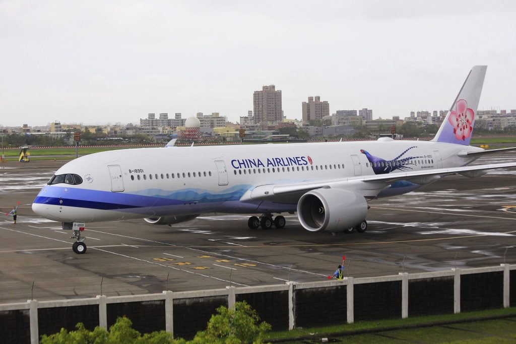 A China Airlines Airbus A350 on the tarmac.