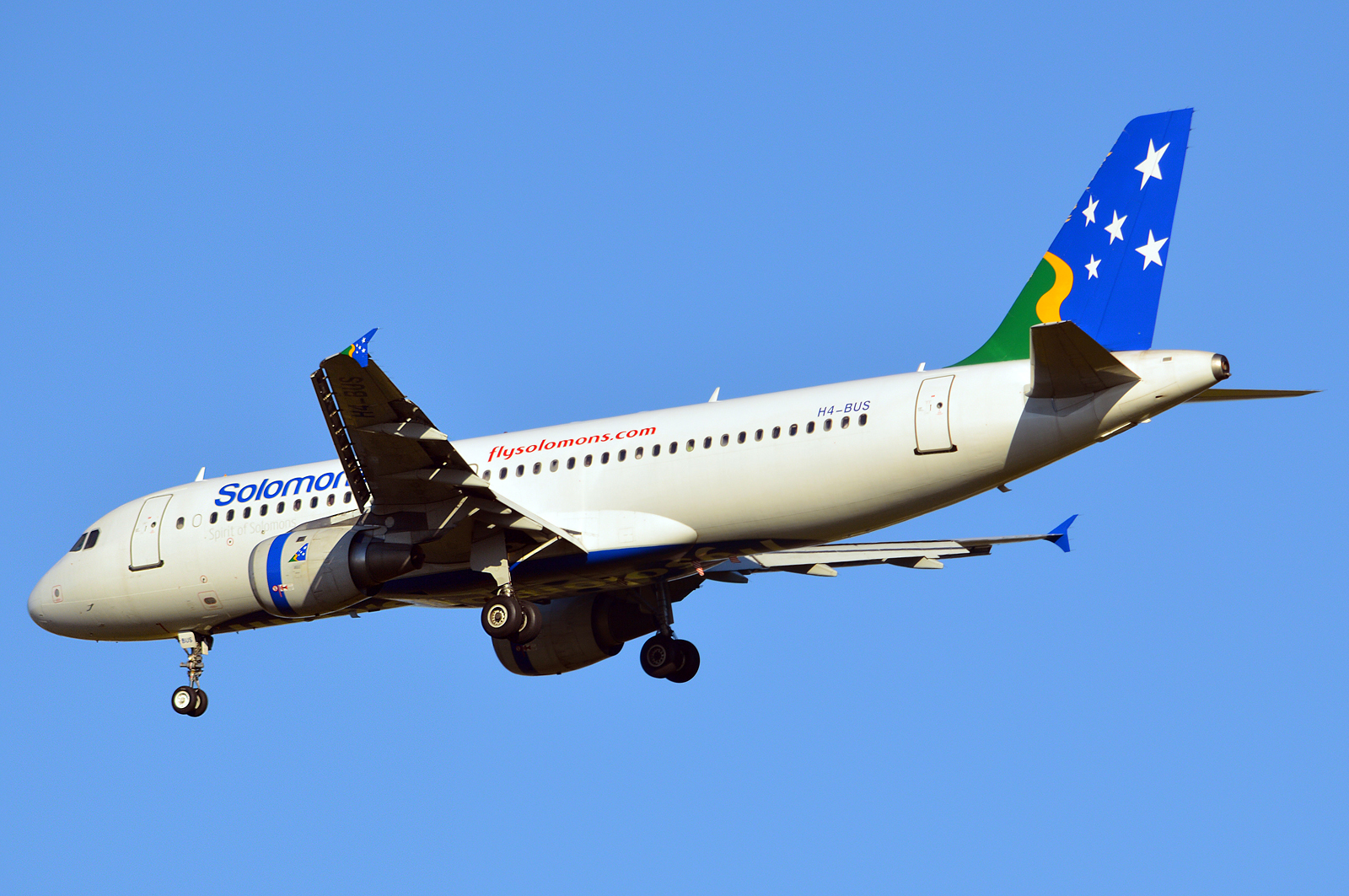 A Solomon Airlines A320 approaching to land.