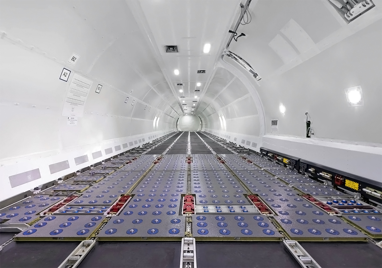 Interior view of main cargo deck of Boeing 737-800SF freighter