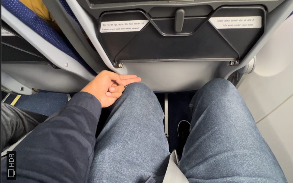 A view of the legroom in the seats aboard an IndiGo Airlines ATR flight.