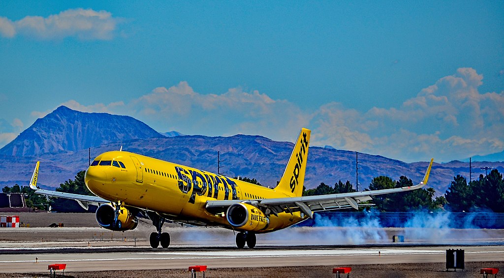 Spirit Airlines aircraft landing in Las Vegas