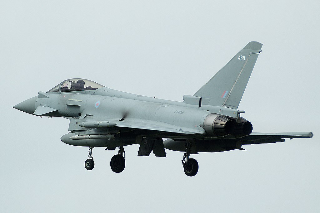 A RAF Typhoon approaches to land.
