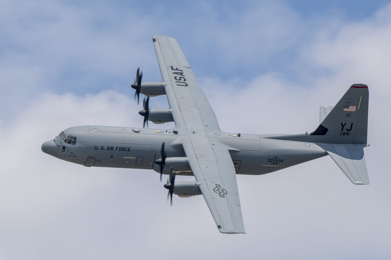 A US Air Force Hercules banks in flight on Exercise Pacific Angel 2022
