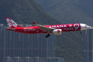 An AirAsia Malaysia Airbus on an approach to land.