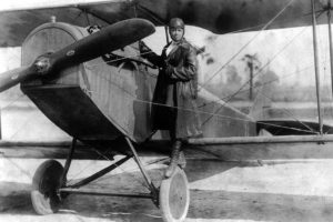 Bessie Coleman and her biplane 1922