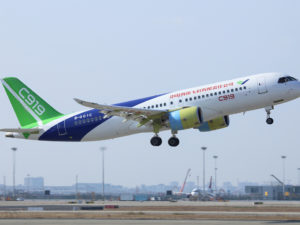 COMAC C919 aircraft taking off.