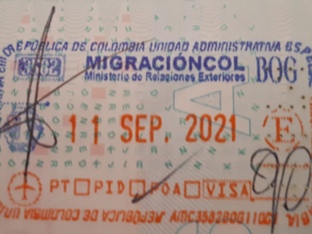 Colombia entry arrival stamp