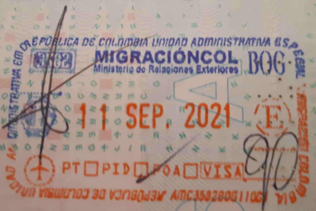 Colombia entry arrival stamp