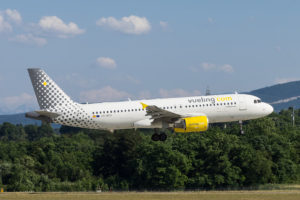 A Vueling Airlines A320 approaching to land.