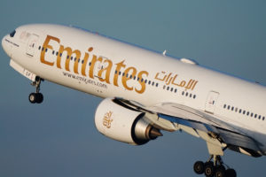 An Emirates Airlines Boeing B777 taking off