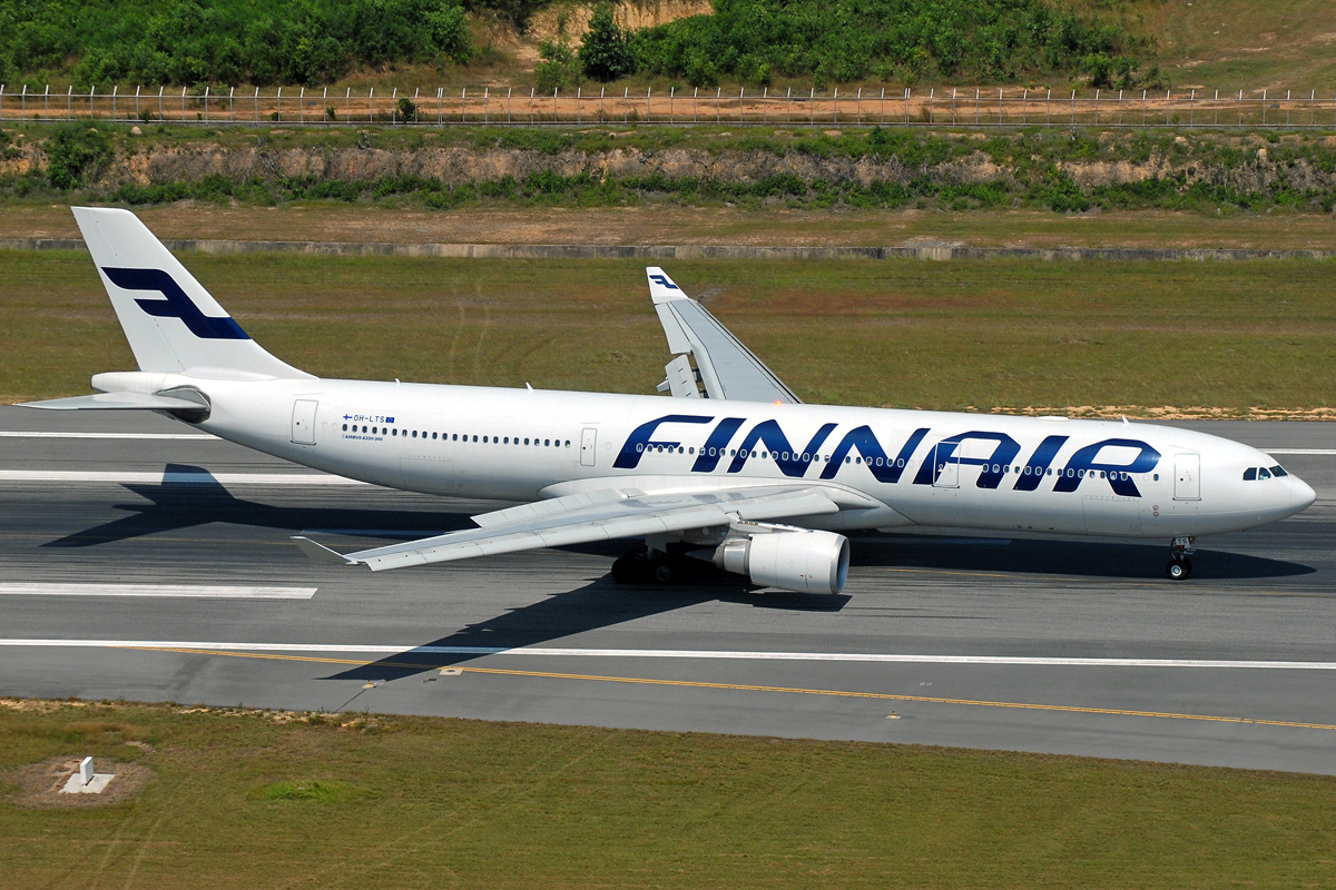 A Finnair Airbus A330 on the runway.