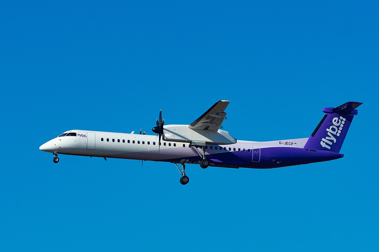 A flybe turboprop aircraft in flight.