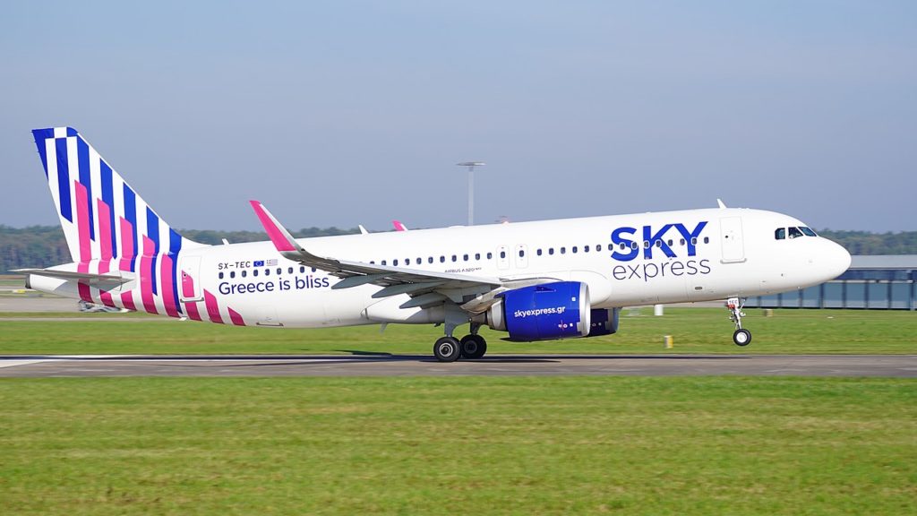 SKY Express Airbus aircraft at Hannover Airport.