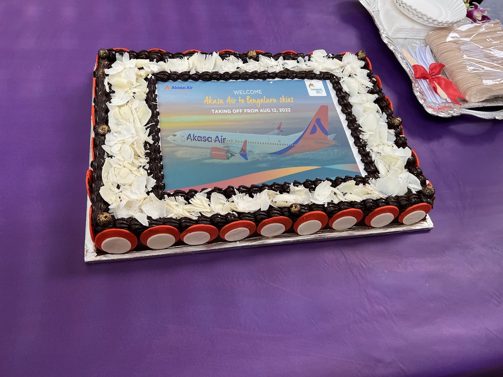 Celebratory cake at Bengaluru airport.