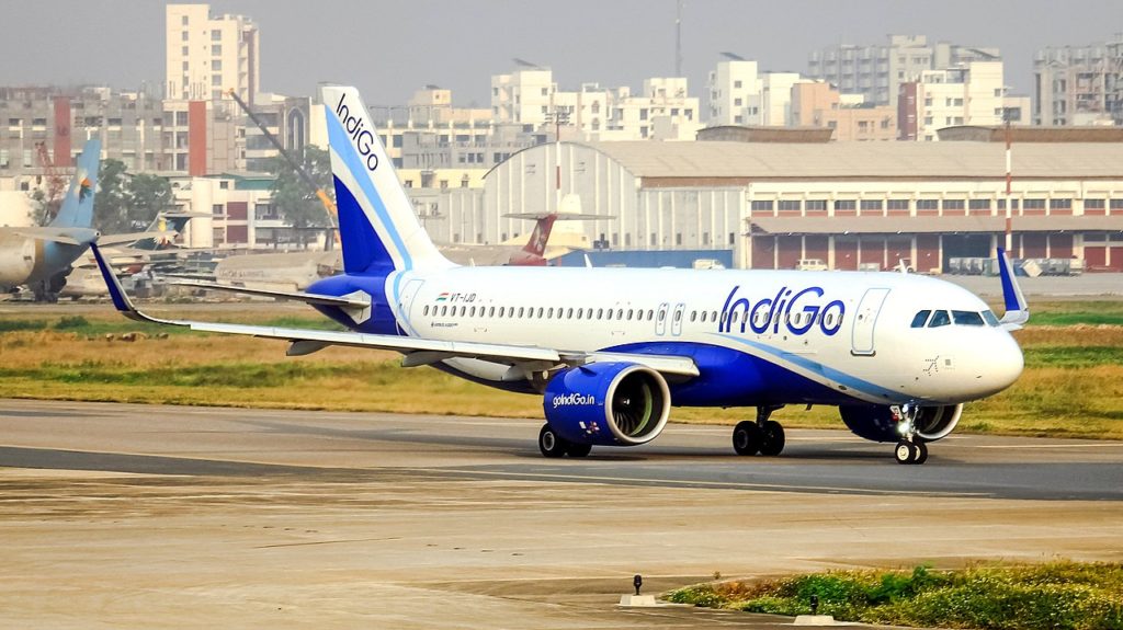 An IndiGo airlines Airbus A320 taxiing.