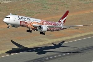 A Qantas B787 on takeoff.