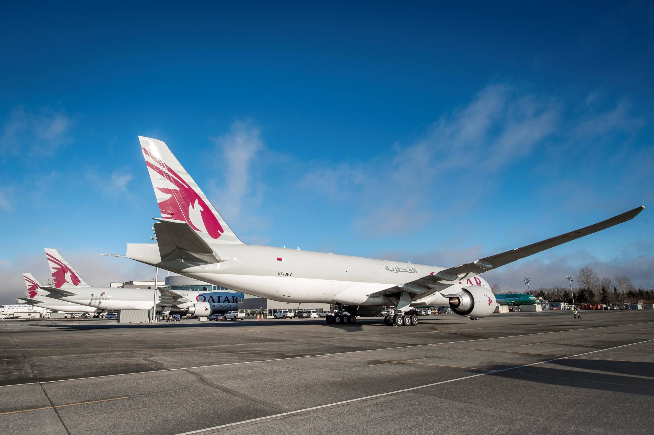Qatar Airays Cargo aircraft parked.