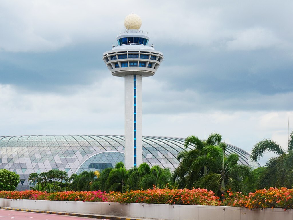 The Singapore Changi airport control tower.