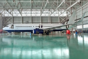 SkyUp Airlines B737 aircraft in hangar