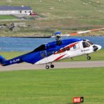 A Bristow Group helicopter landing at Sumburgh Airport