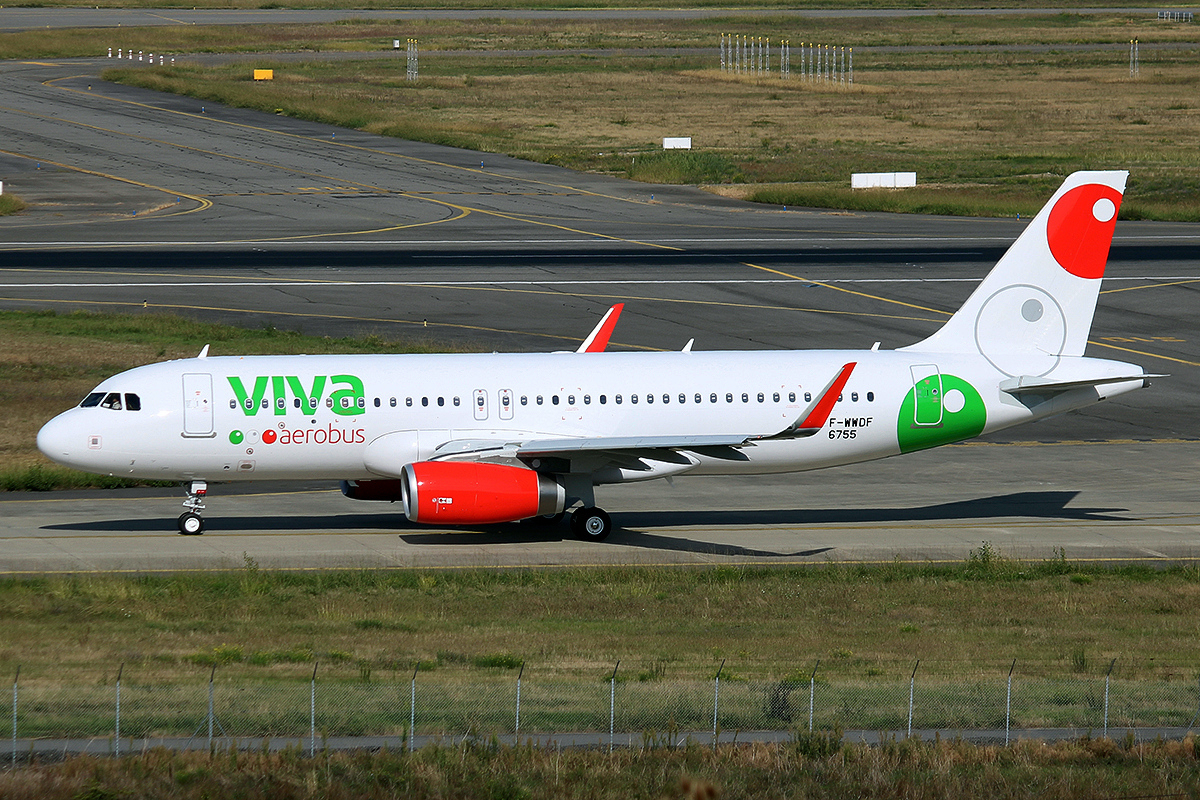 A Viva Aerobus aircraft taxiing for takeoff