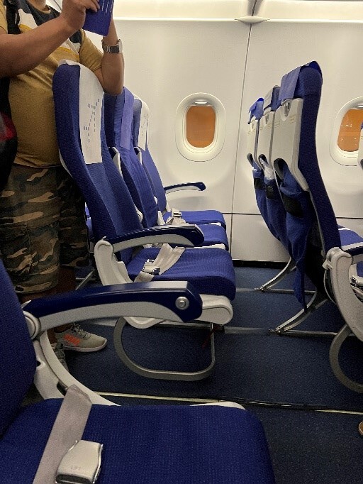 Inside IndiGo's Airbus A320neo - a view of the passenger seats.