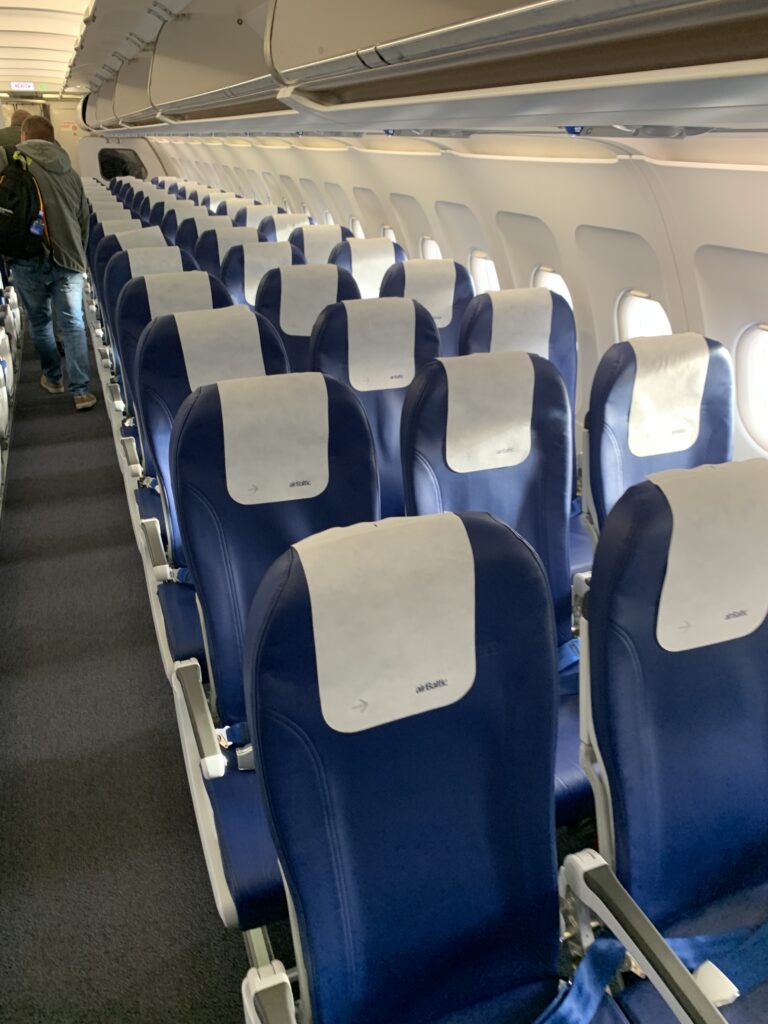 A view of the cabin of the Carparair A319