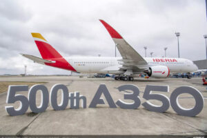 Airbus delivers the 500th A350 aircraft.