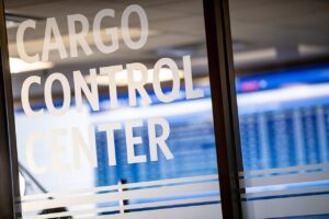 Delta Airlines air cargo control center office.