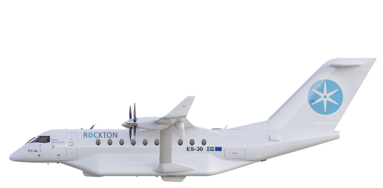 A render of a new Rockton Heart Aerospace ES-30 commuter aircraft