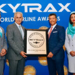 Gulf Air management accept their Skytrax 2022 award.