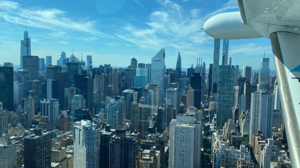 A view of the New York skyline from the Tailwind Air seaplane.