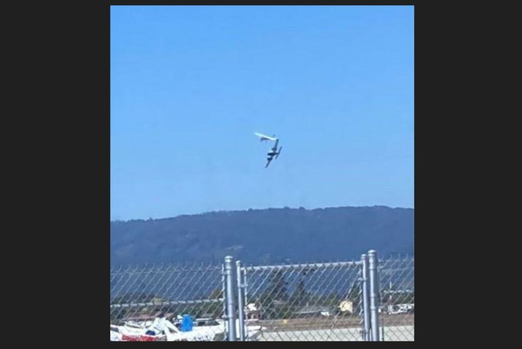 Eyewniss photograph of a mid-air collision of 2 aircraft at Watsonville CA