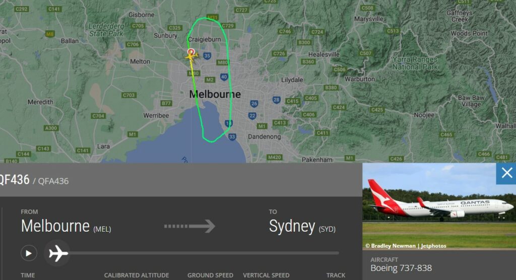 Radar track of Qantas flight QF436