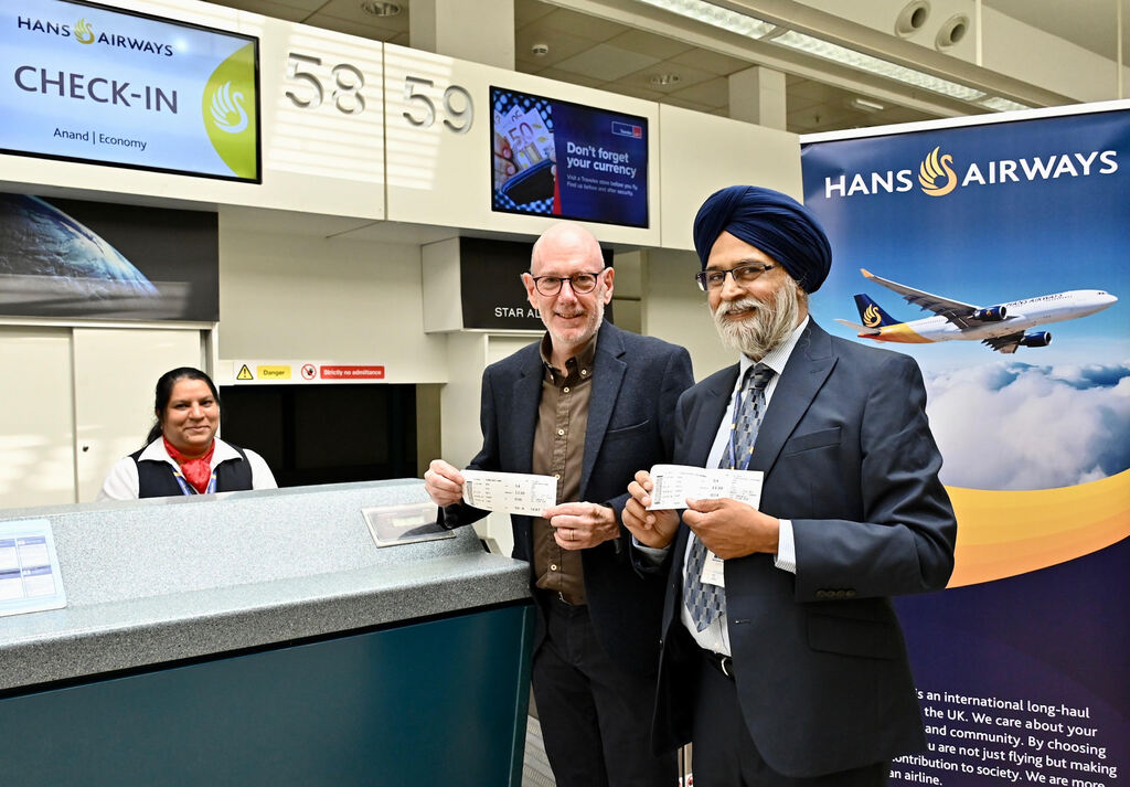Hans Airways check-in at UK's Birmingham airport