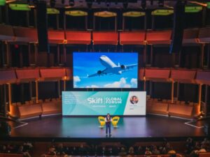 A view of the stage at the Skift Global Forum 2022.