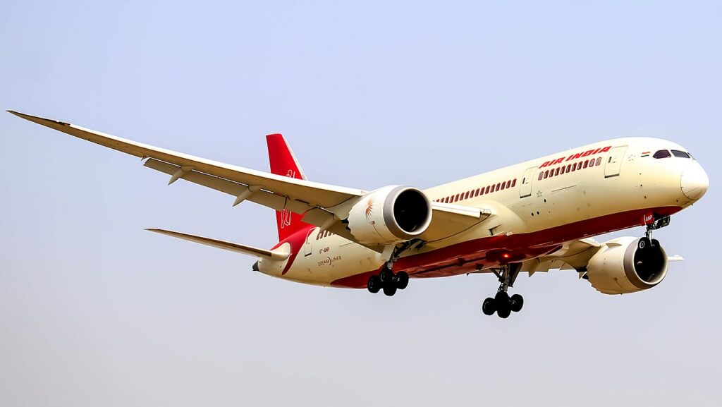 An Air India Boeing Dreamliner approaching to land.